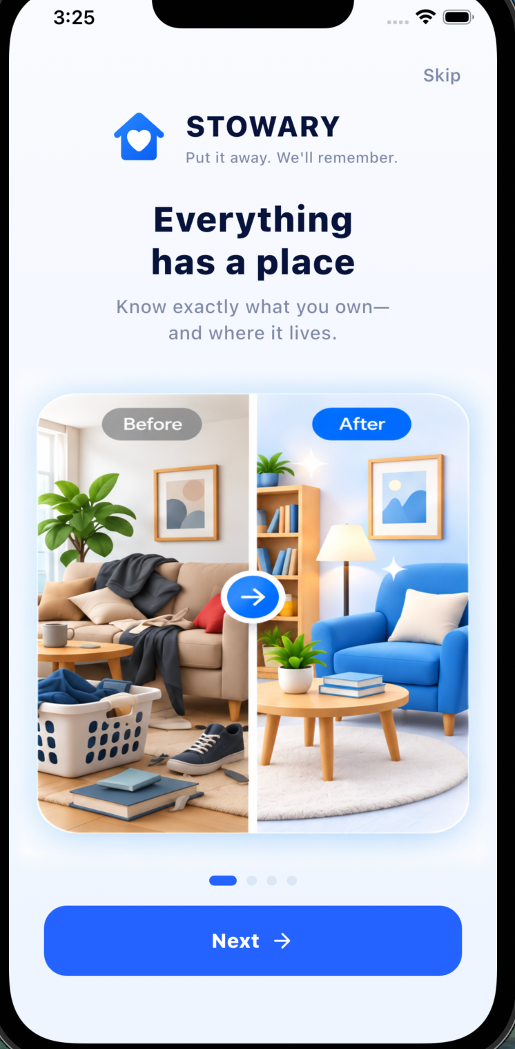 Stowria onboarding: Everything has a place